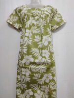 Front Open Cotton Nighty With Buttons, 55 Inches Long - Green - Image 4