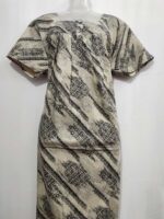 Front Open Cotton Nighty With Buttons, 55 Inches Long - Cream + Black - Image 4