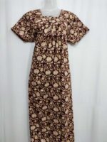 Front Open Cotton Nighty With Buttons, 55 Inches - Brown - Image 4