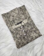 Front Open Cotton Nighty With Buttons, 55 Inches Long - Cream + Black - Image 3