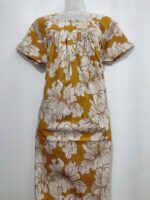 Front Open Cotton Nighty With Buttons, 55 Inches Long - Yellow - Image 4