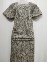 Front Open Cotton Nighty With Buttons, 55 Inches Long - Cream + Black - Image 4