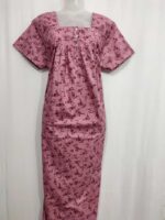 Front Open Cotton Nighty With Buttons, 55 Inches - Onion Pink - Image 4