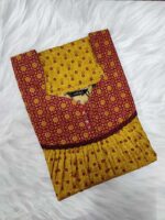 Front Open Cotton Nighty With Buttons, 55 Inches Long- Yellow + Maroon - Image 3