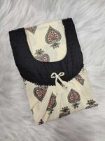 Traditional Cotton Nighty, 55 Inches Length, Hacoba Round Neck - Cream Colour - Image 3