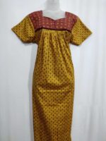 Front Open Cotton Nighty With Buttons, 55 Inches Long- Yellow + Maroon - Image 4
