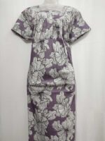 Front Open Cotton Nighty With Buttons, 55 Inches Long - Purple - Image 4