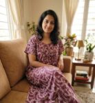 Traditional Cotton Frock Nighty, 55 Inches Length - Purple