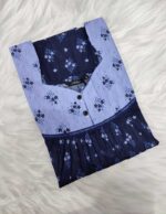 Front Open Cotton Nighty With Buttons, 55 Inches Long- Dark Blue - Image 3