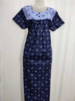 Front Open Cotton Nighty With Buttons, 55 Inches Long- Dark Blue - Image 4