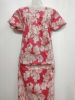 Front Open Cotton Nighty With Buttons, 55 Inches Long - Rose - Image 4