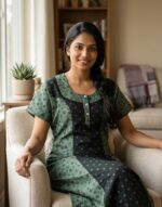 Comfortable Churidar Model Cotton Nighty, 55 Inches Long - Green