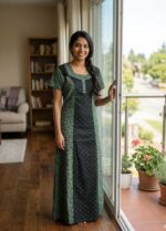 Comfortable Churidar Model Cotton Nighty, 55 Inches Long - Green - Image 2