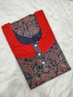 Comfortable Churidar Model Ajrakh Nighty, 55 Inches Long, Hakoba Yoke - Blue - Image 3