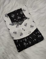Front Open Cotton Nighty With Buttons, 55 Inches - Black + White - Image 3