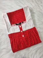 Front Open Cotton Nighty With Buttons, Hacoba Yoke, 55 Inches - Red - Image 3
