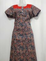 Comfortable Churidar Model Ajrakh Nighty, 55 Inches Long, Hakoba Yoke - Blue - Image 4