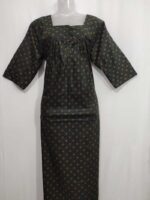 Front Open Cotton Nighty With Buttons, 55 Inches, 3/4th Sleeves - Dark Green - Image 4