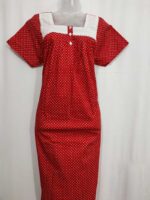 Front Open Cotton Nighty With Buttons, Hacoba Yoke, 55 Inches - Red - Image 4