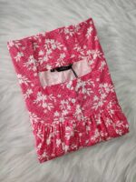 Front Open Cotton Nighty With Buttons, 55 Inches - Peach - Image 3