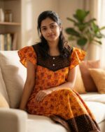 Short And Trendy Cotton Nighty with Round Neck - Yellow