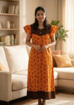 Short And Trendy Cotton Nighty with Round Neck - Yellow - Image 2