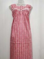 Front Open Cotton Nighty With Buttons, 55 Inches Long, Sleeveless- Rose - Image 4