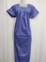 Front Open Cotton Nighty With Buttons, 55 Inches - Blue - Image 4