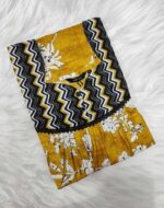 Front Open Cotton Nighty With Buttons, 55 Inches Long- Yellow - Image 3