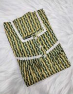 Front Open Cotton Nighty With Buttons, 55 Inches Long, Sleeveless- Green - Image 3