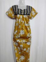 Front Open Cotton Nighty With Buttons, 55 Inches Long- Yellow - Image 4