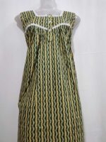 Front Open Cotton Nighty With Buttons, 55 Inches Long, Sleeveless- Green - Image 4