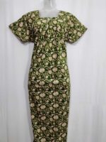 Front Open Cotton Nighty With Buttons, 55 Inches - Green - Image 4