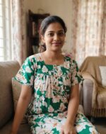 Front Open Cotton Nighty With Buttons, 55 Inches Long- Green