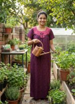 Traditional Cotton Nighty, 55 Inches Length, Round Neck - Grape Vine - Image 2