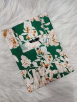 Front Open Cotton Nighty With Buttons, 55 Inches Long- Green - Image 3