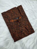 Front Open Cotton Nighty With Buttons, 55 Inches Long - Black + Orange - Image 3