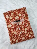 Front Open Cotton Nighty With Buttons, 55 Inches - Orange Brown - Image 3