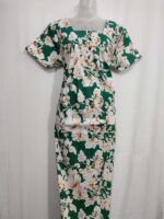 Front Open Cotton Nighty With Buttons, 55 Inches Long- Green - Image 4