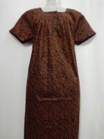 Front Open Cotton Nighty With Buttons, 55 Inches Long - Black + Orange - Image 4