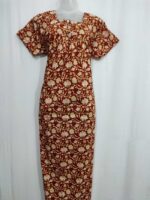 Front Open Cotton Nighty With Buttons, 55 Inches - Orange Brown - Image 4