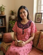 Comfortable Churidar Model Cotton Nighty, 55 Inches Long - Peach