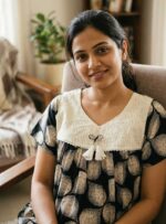 Traditional Cotton Nighty, 55 Inches Length, Hacoba Yoke - Black