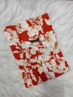 Front Open Cotton Nighty With Buttons, 55 Inches Long- Orange - Image 3