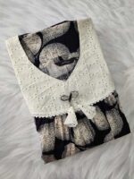 Traditional Cotton Nighty, 55 Inches Length, Hacoba Yoke - Black - Image 3