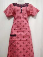 Comfortable Churidar Model Cotton Nighty, 55 Inches Long - Peach - Image 4