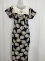 Traditional Cotton Nighty, 55 Inches Length, Hacoba Yoke - Black - Image 4