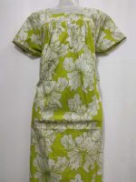 Front Open Cotton Nighty With Buttons, 55 Inches Long - Green - Image 4