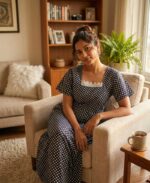 Traditional Cotton Frock Nighty, 55 Inches Length - Black