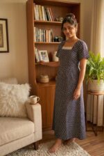 Traditional Cotton Frock Nighty, 55 Inches Length - Black - Image 2